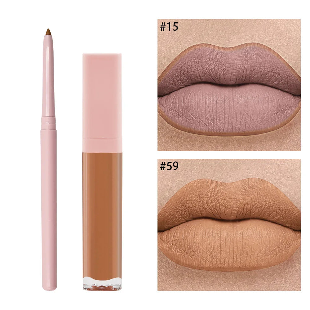 High Quality Long Lasting Moisturizing Mineral Makeup 2 in 1 Liquid Lipstick and Lip Liner Kit Custom Logo