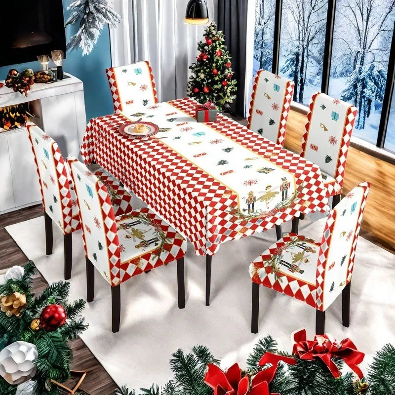 Christmas Dining Collection Tablecloth Universal Chair Covers Stain Resistant Seasonal Festival Home Kitchen Party Accessories