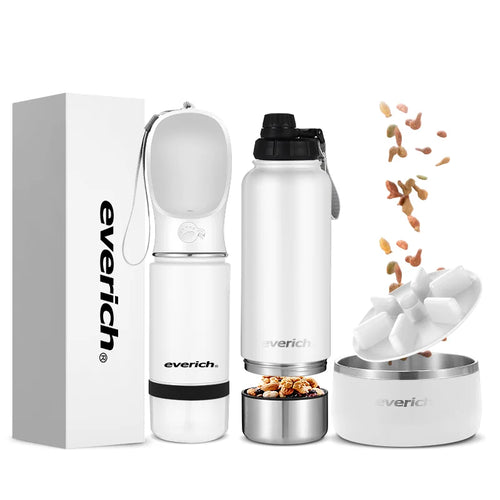 3 in 1 14oz 22oz 32oz Outdoor Leakproof Stainless Steel Dog Water Bottle Dispenser with Drinking Feeder for Pets Walking