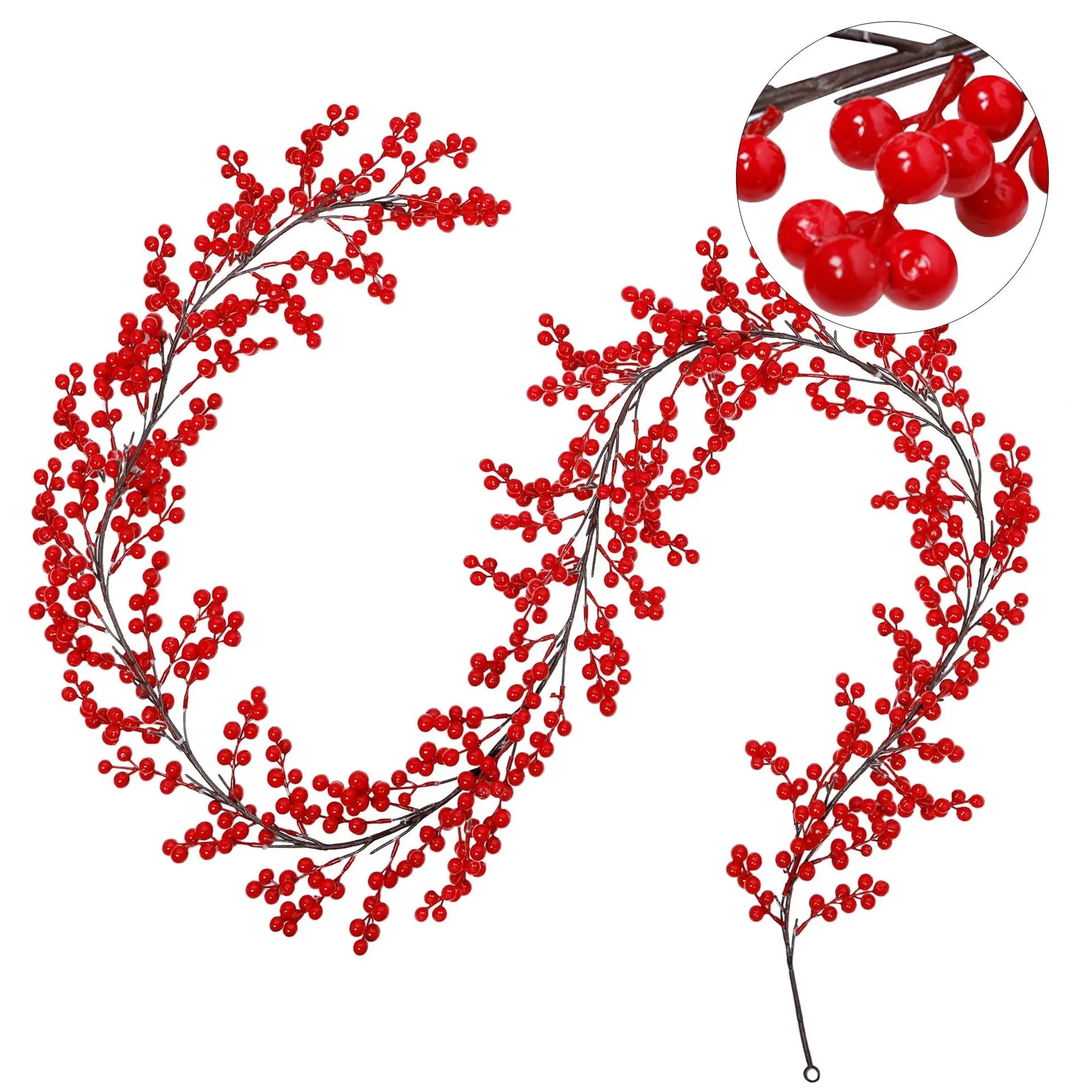 1.8m Artificial Red Fruit Berry Christmas Wreath Garlands Cross-Border Rattan Border for Home Decorations Party Supplies for