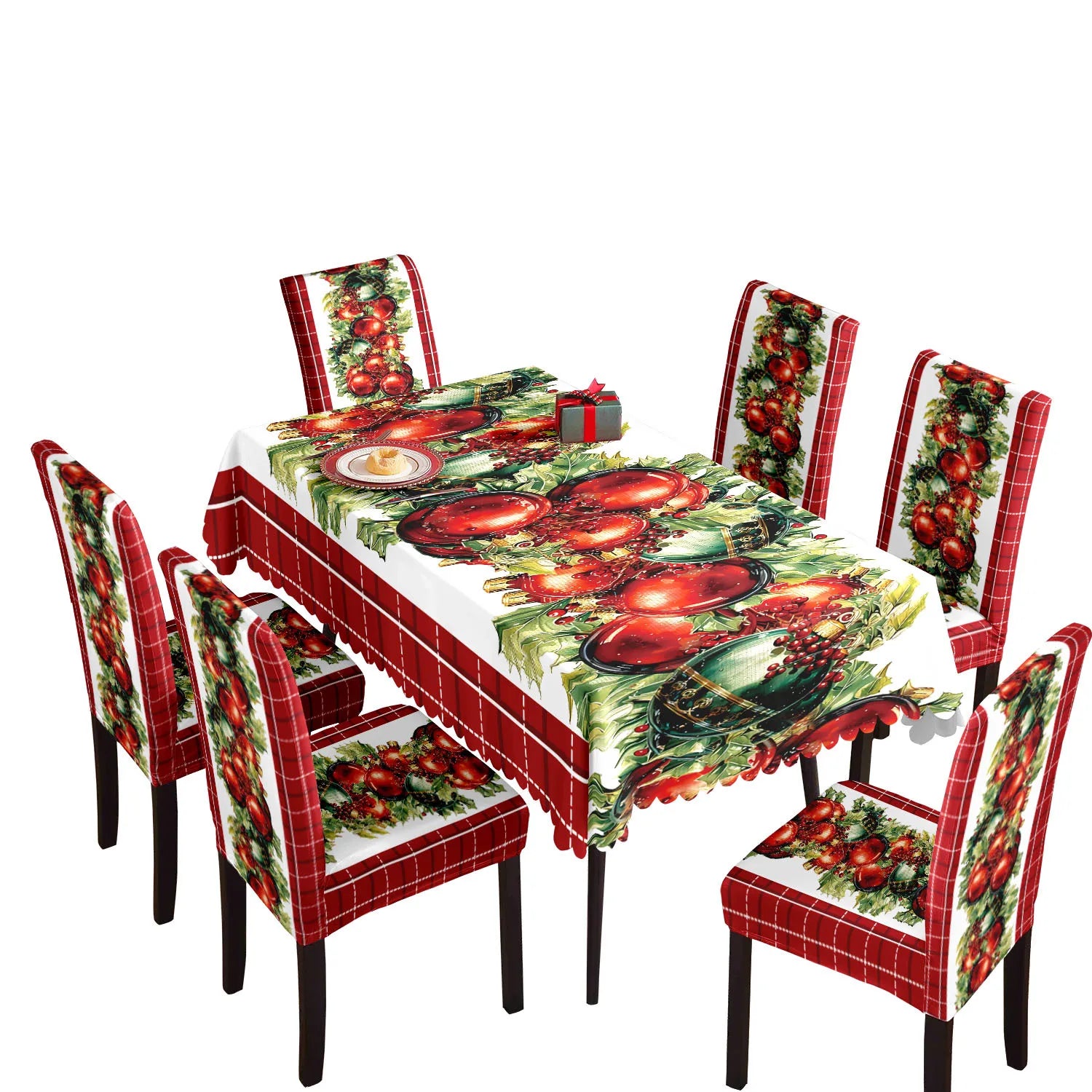 Christmas Dining Collection Tablecloth Universal Chair Covers Stain Resistant Seasonal Festival Home Kitchen Party Accessories