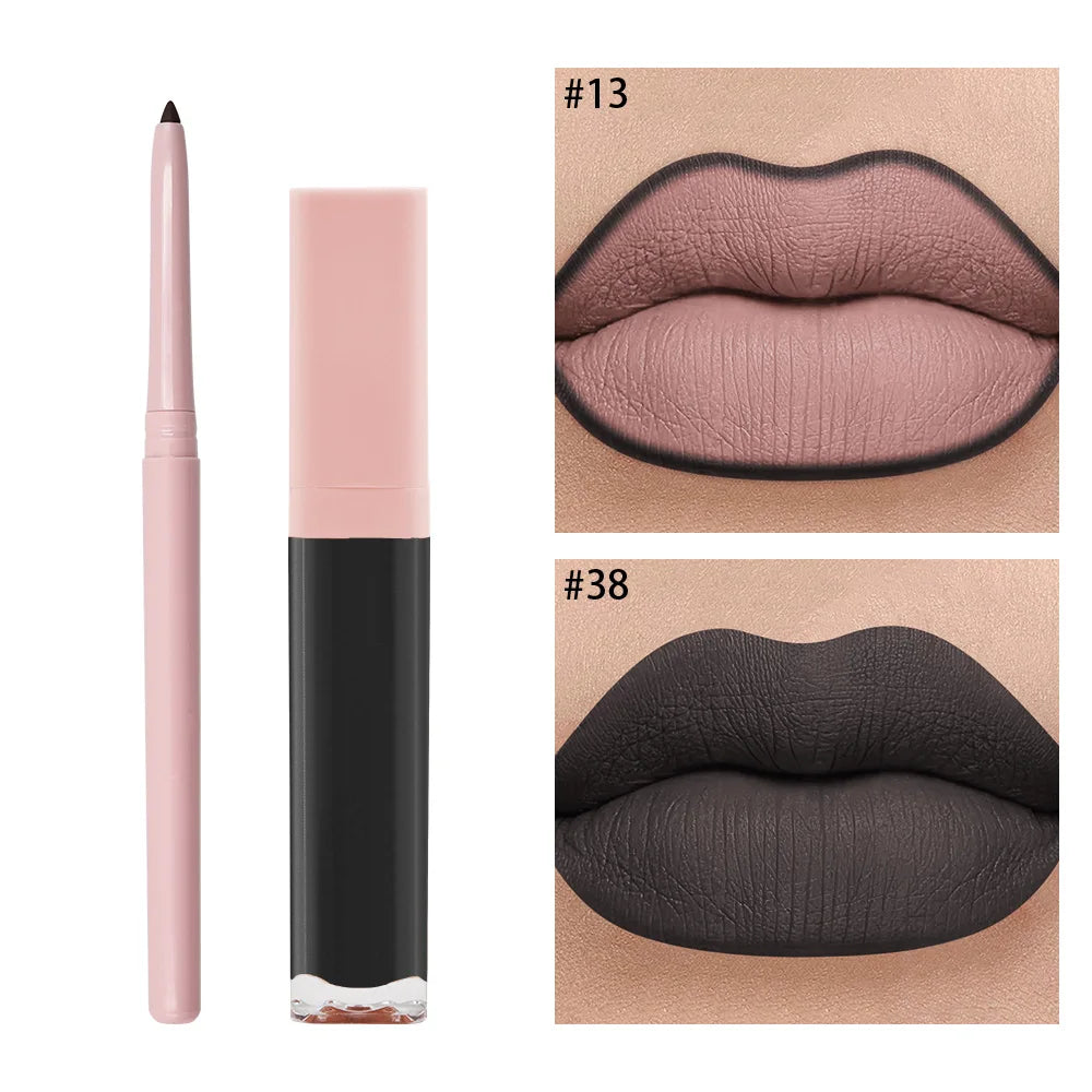 High Quality Long Lasting Moisturizing Mineral Makeup 2 in 1 Liquid Lipstick and Lip Liner Kit Custom Logo