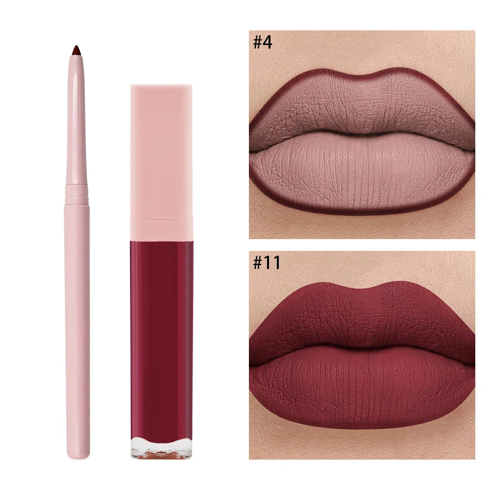 High Quality Long Lasting Moisturizing Mineral Makeup 2 in 1 Liquid Lipstick and Lip Liner Kit Custom Logo