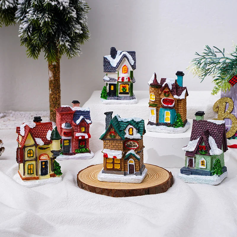 Festive Christmas Village Set with LED Lights Resin Decor Factory Direct