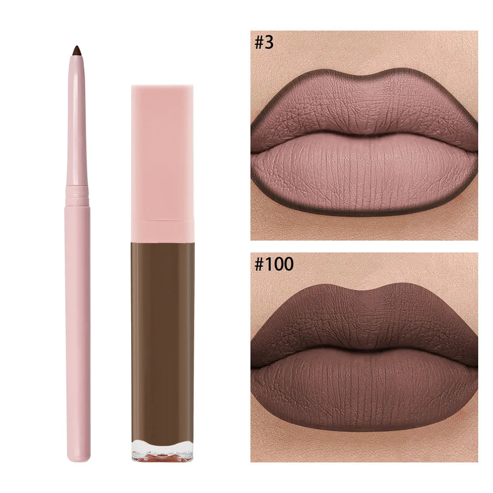 High Quality Long Lasting Moisturizing Mineral Makeup 2 in 1 Liquid Lipstick and Lip Liner Kit Custom Logo