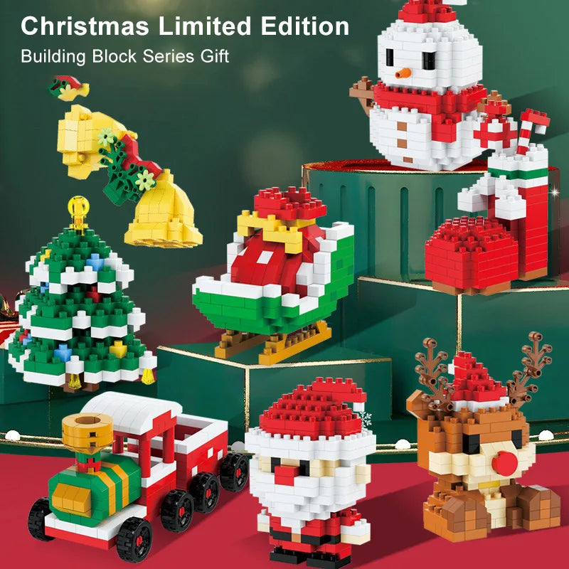 Hot Selling Plastic Building Block Series Christmas Figures Snowman Mini Brick Toys Early Learning Tool Set for Kids
