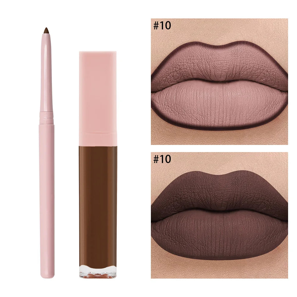 High Quality Long Lasting Moisturizing Mineral Makeup 2 in 1 Liquid Lipstick and Lip Liner Kit Custom Logo