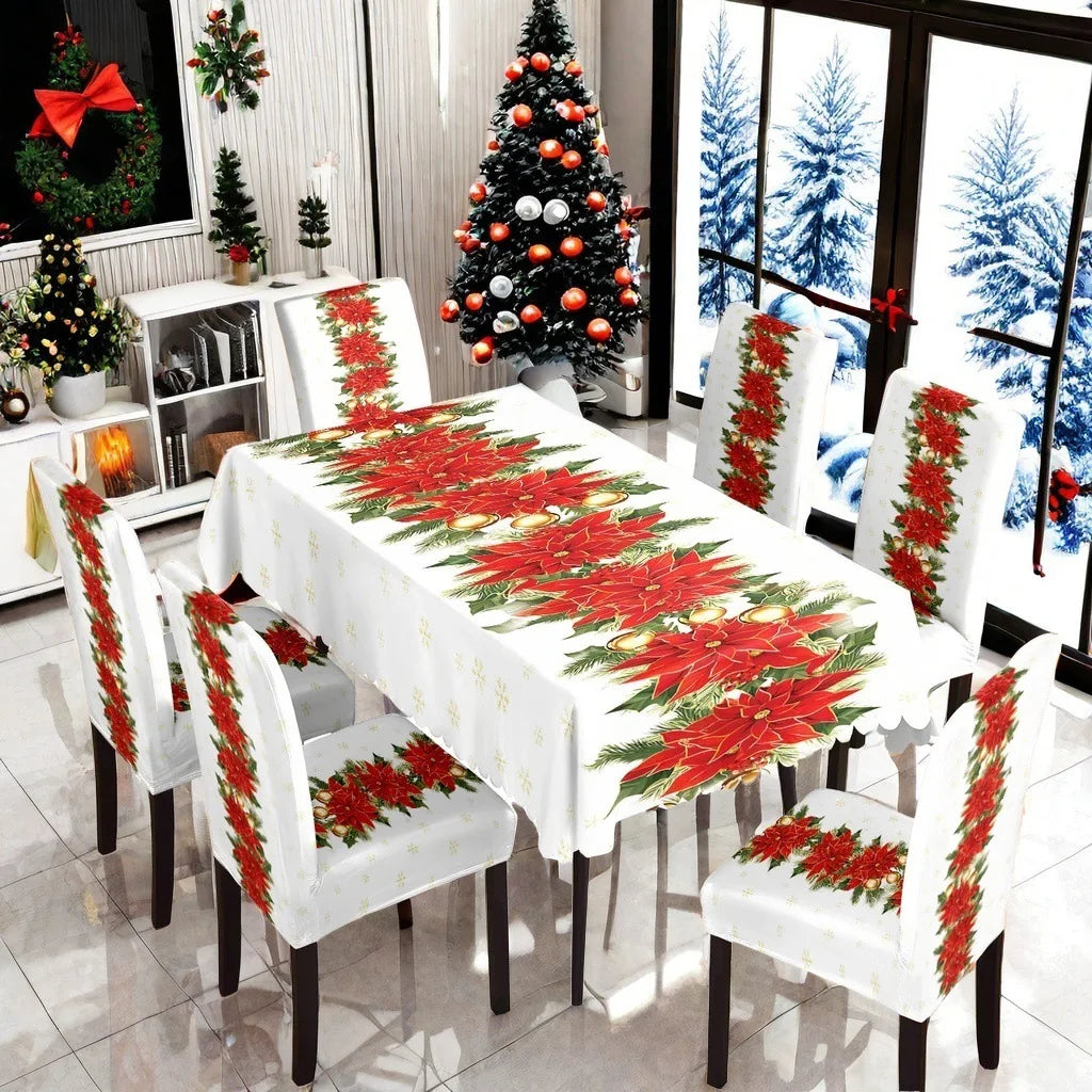 Christmas Dining Collection Tablecloth Universal Chair Covers Stain Resistant Seasonal Festival Home Kitchen Party Accessories