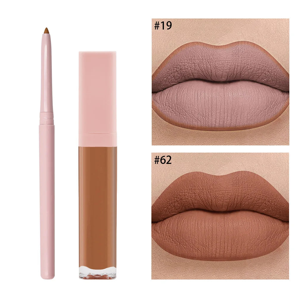 High Quality Long Lasting Moisturizing Mineral Makeup 2 in 1 Liquid Lipstick and Lip Liner Kit Custom Logo