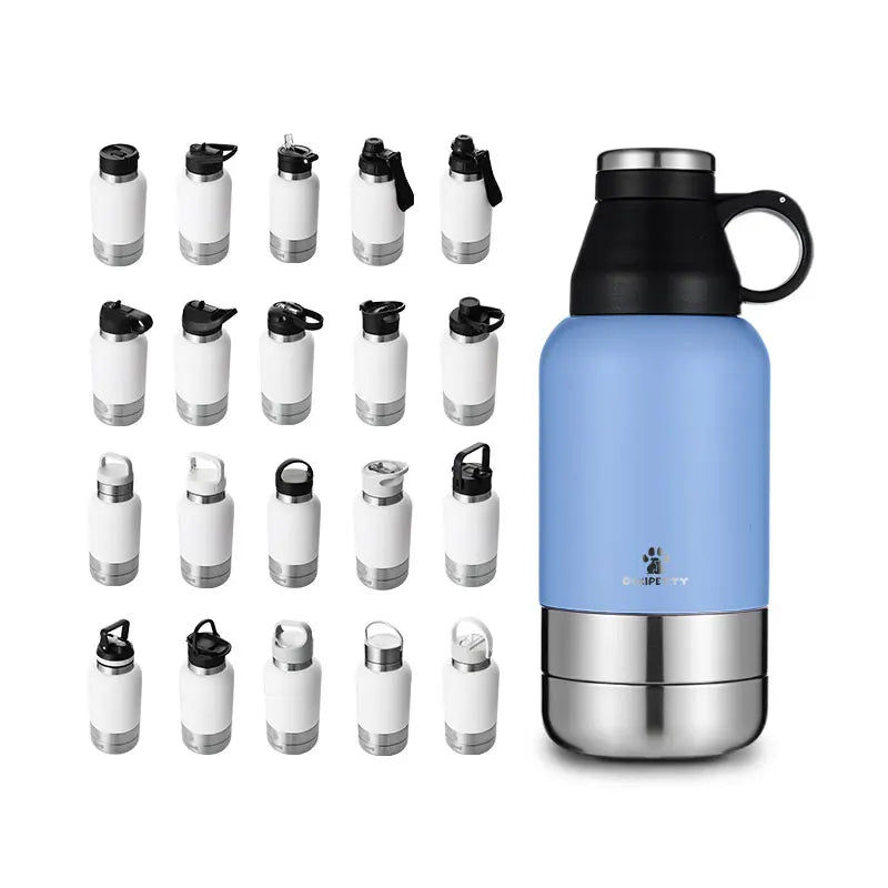 Free Sample 32oz 3 in 1  Leak-proof Travel Water Bottle for Dogs  Humans Single Wall Detachable Food Water Bowls
