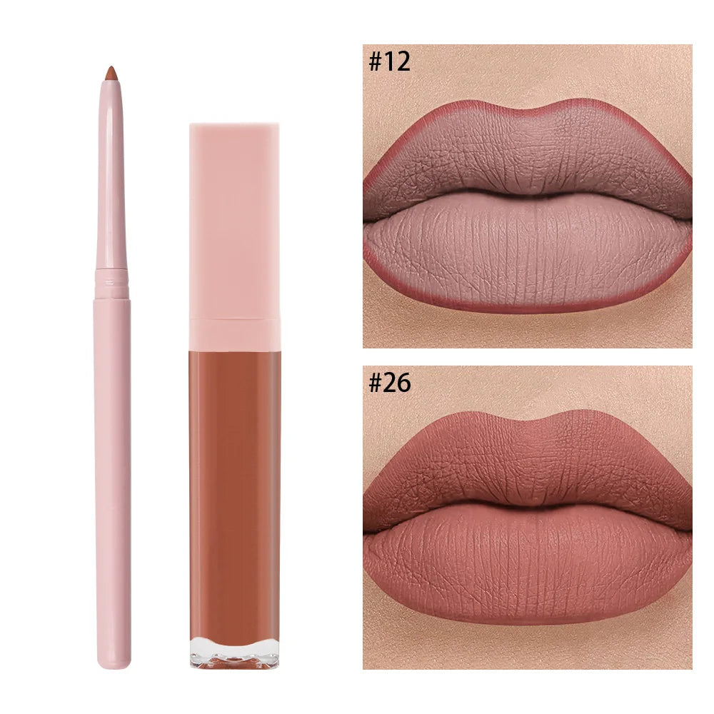 High Quality Long Lasting Moisturizing Mineral Makeup 2 in 1 Liquid Lipstick and Lip Liner Kit Custom Logo