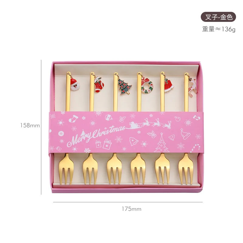 Christmas Stainless Steel Gold Coffee Spoon Set With Gift Box Package Tea Spoons Sets