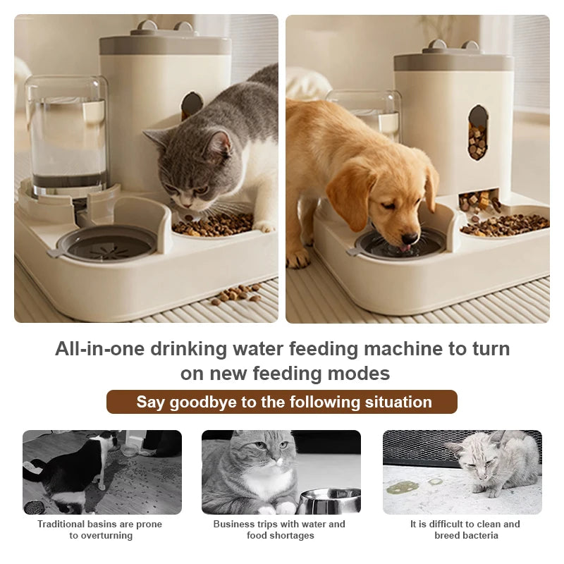 HUTUMI 2025 Eco-Friendly Two-in-One Automatic Pet Bowl Solid Design Plastic Water Fountain for Dog and Cat Food Pet Supplies