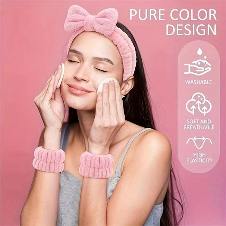Wholesale 16pcs/set Spa Washing Face Makeup Washband Fluffy Wristband Bow Headbands Flower Hair Claw Women Hair Accessories Set