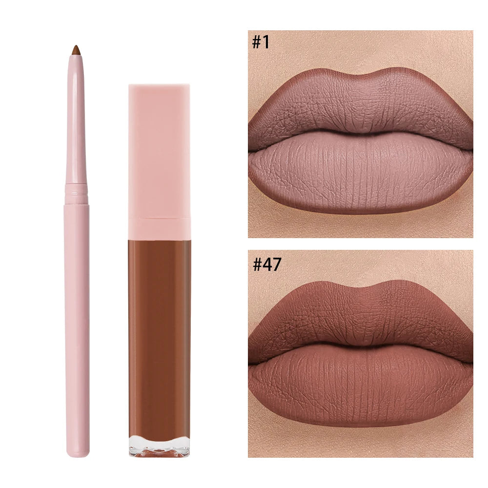 High Quality Long Lasting Moisturizing Mineral Makeup 2 in 1 Liquid Lipstick and Lip Liner Kit Custom Logo