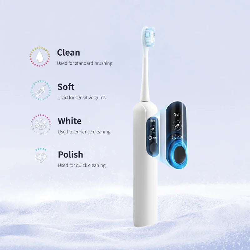 Private Label LED Screen Display Electric Toothbrush Waterproof Rechargeable 4 Modes Sonic Electronical Toothbrush