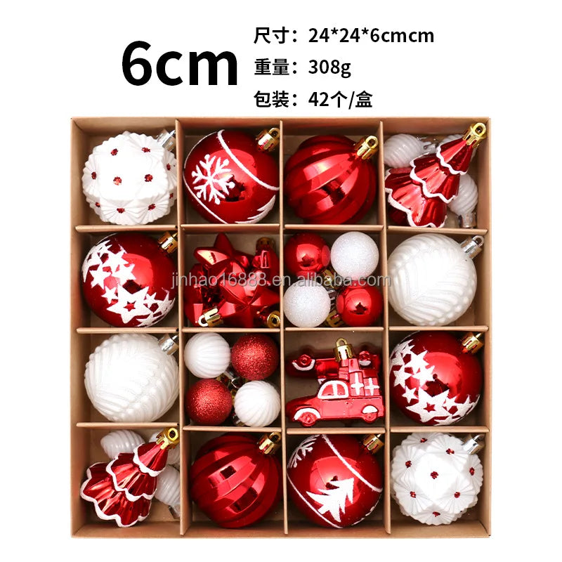 42-Piece Christmas Ball Set Wine Red & Gold Painted UV Printed Cross-Border Tree Hanging Decorations for Festive Holidays